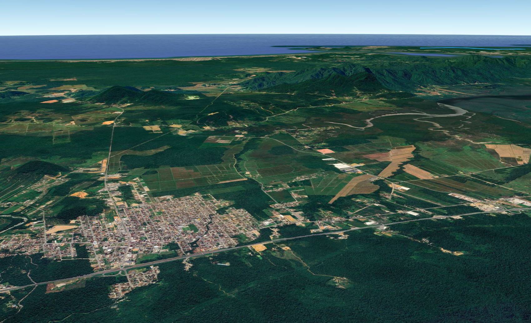 Vista aérea de Garuva e da Baía da Babitonga